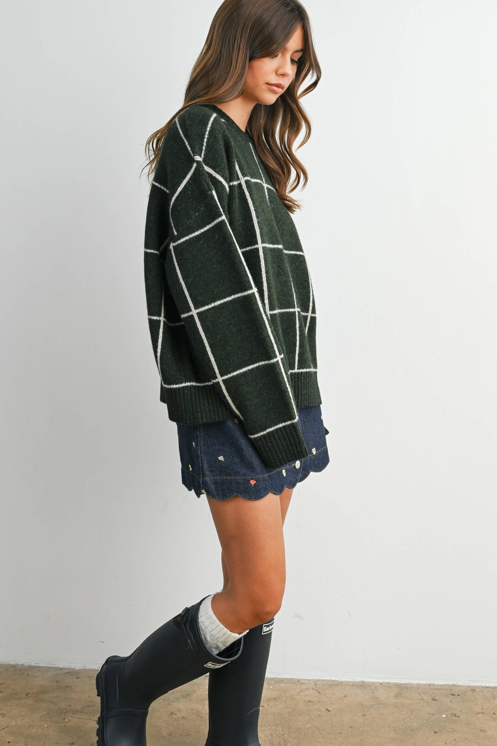 Checkered Crew Neck Knit Sweater - BMW8077