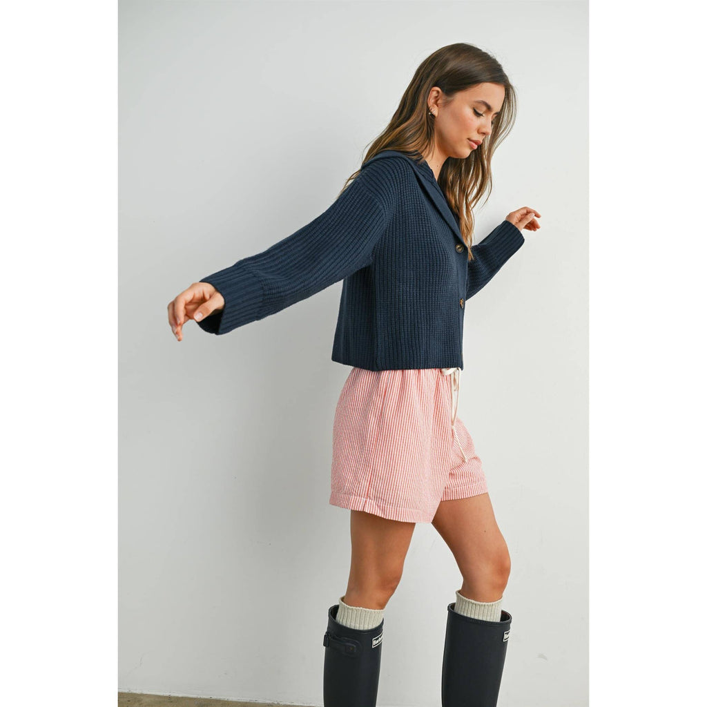 Knit Collared V-Neck Buttoned Long Sleeve Top - BMW7924
