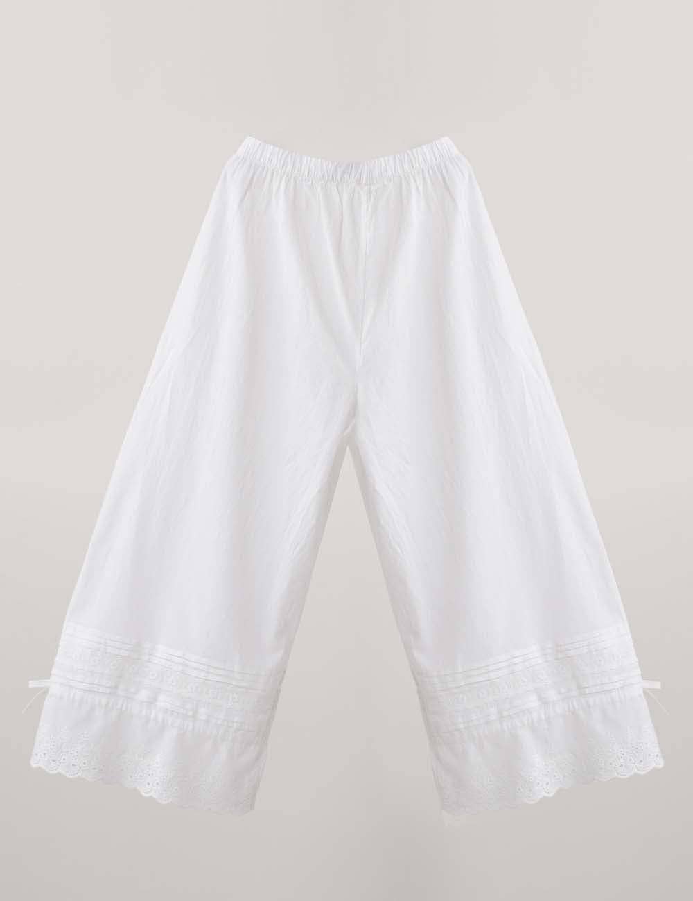 Ladies Solid Color Elastic Waist Eyelet Drawstring Bloomer Pants