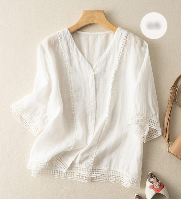 Mid-Sleeve Crochet Blouse|Vintage Artistic Summer Shirt