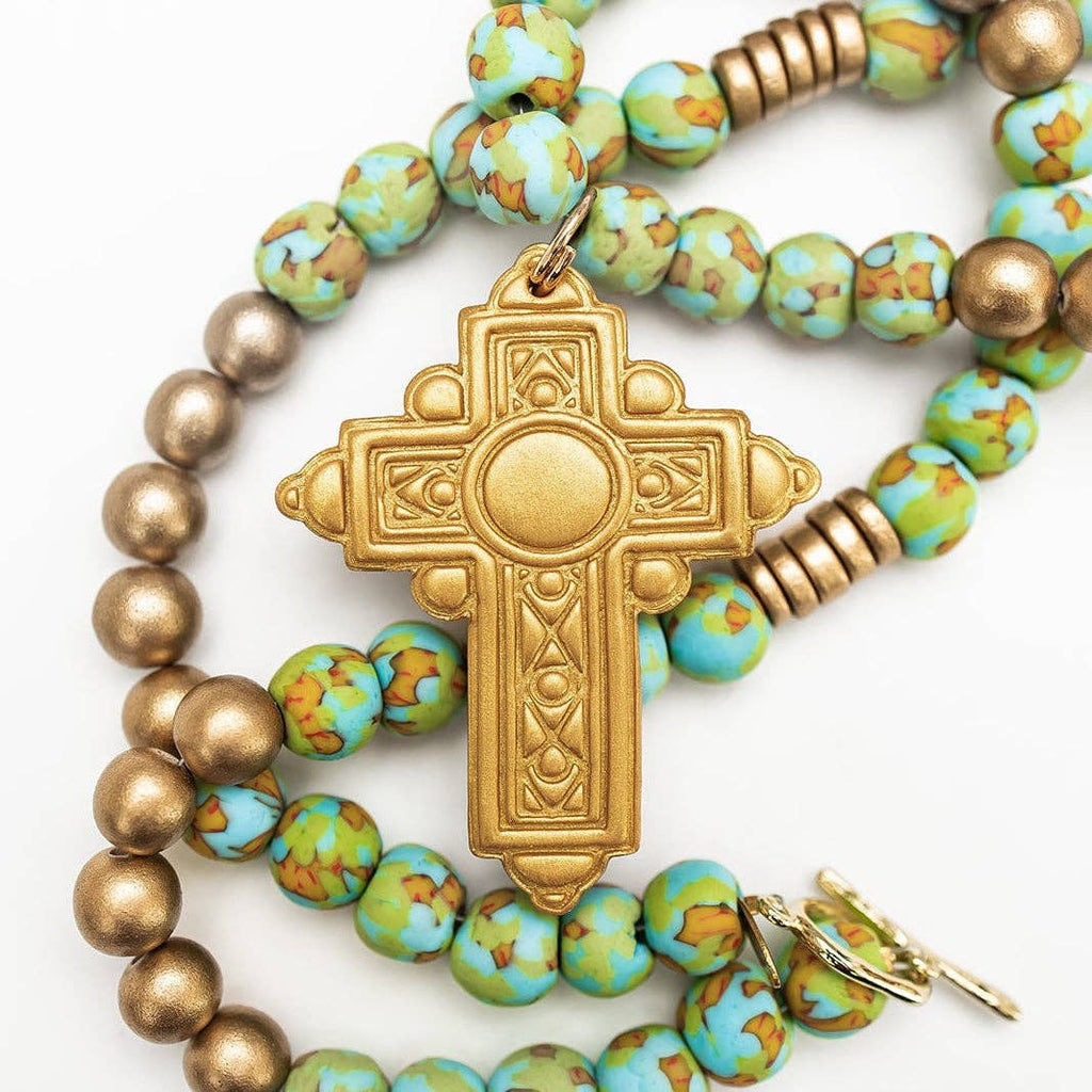 34" Rainforest Green Glass with Mary Cross