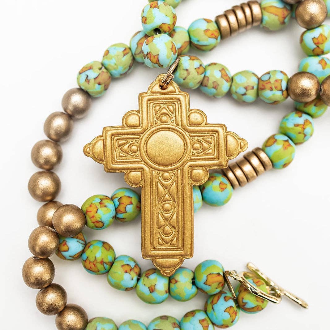 34" Rainforest Green Glass with Mary Cross
