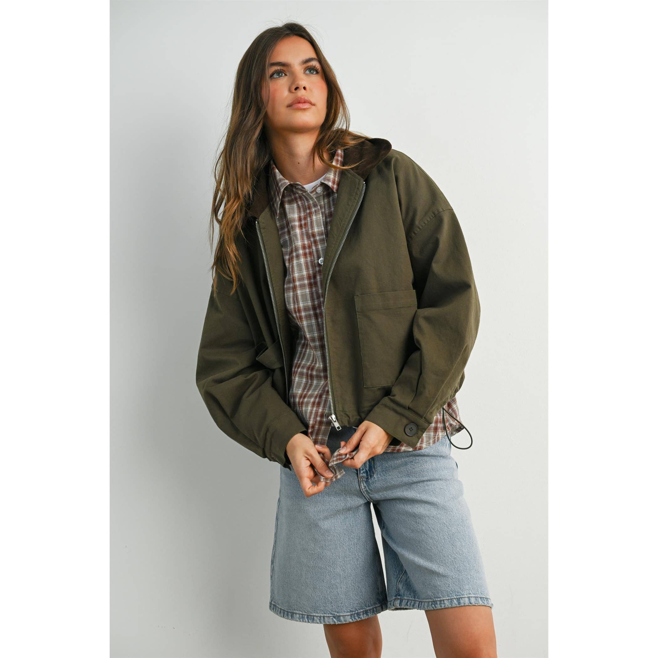 Collared Zip-Up Drawstring Jacket - BMJ7825