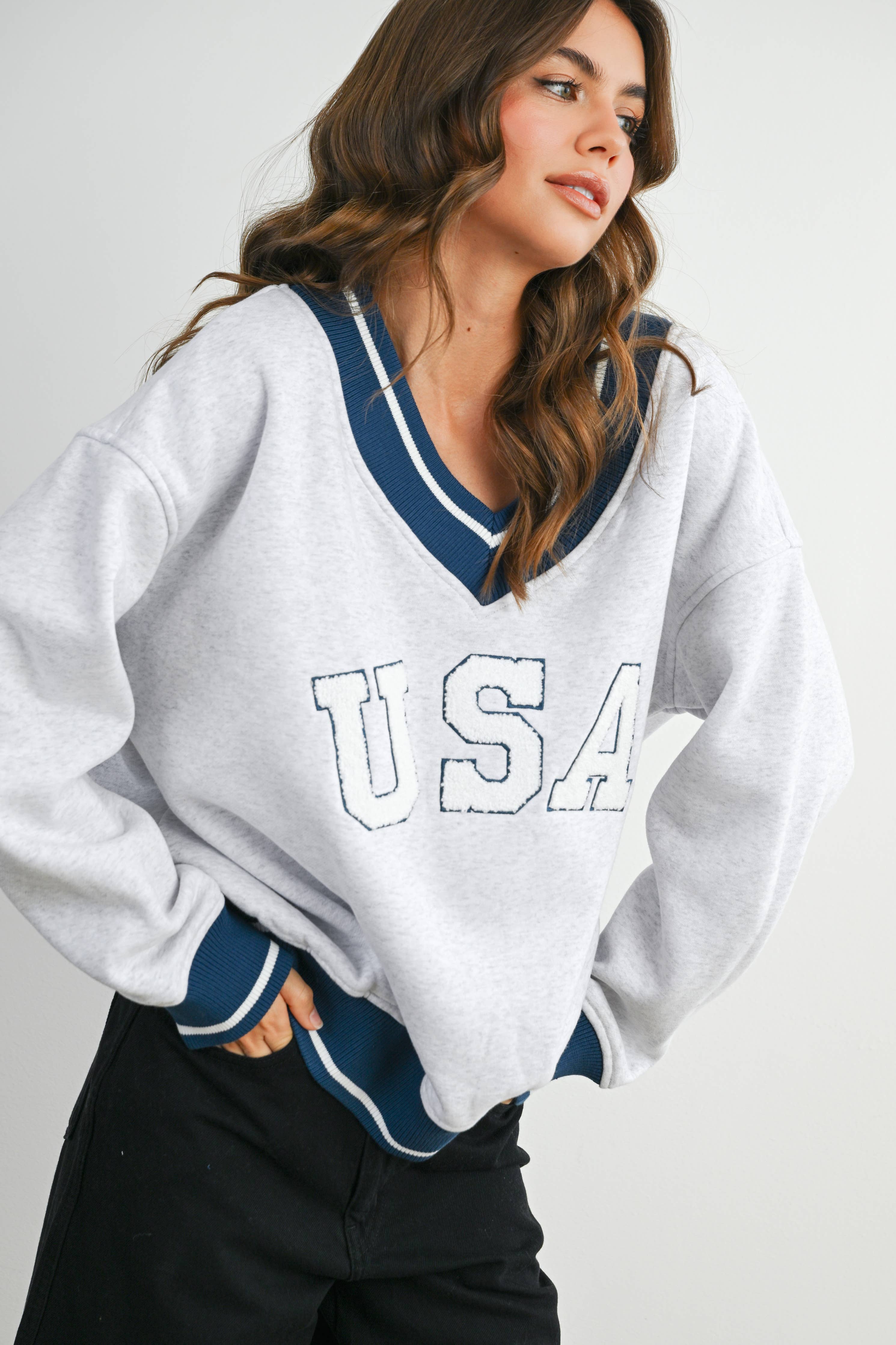 Crew Neck Graphic Long Sleeve Top - BMT7829