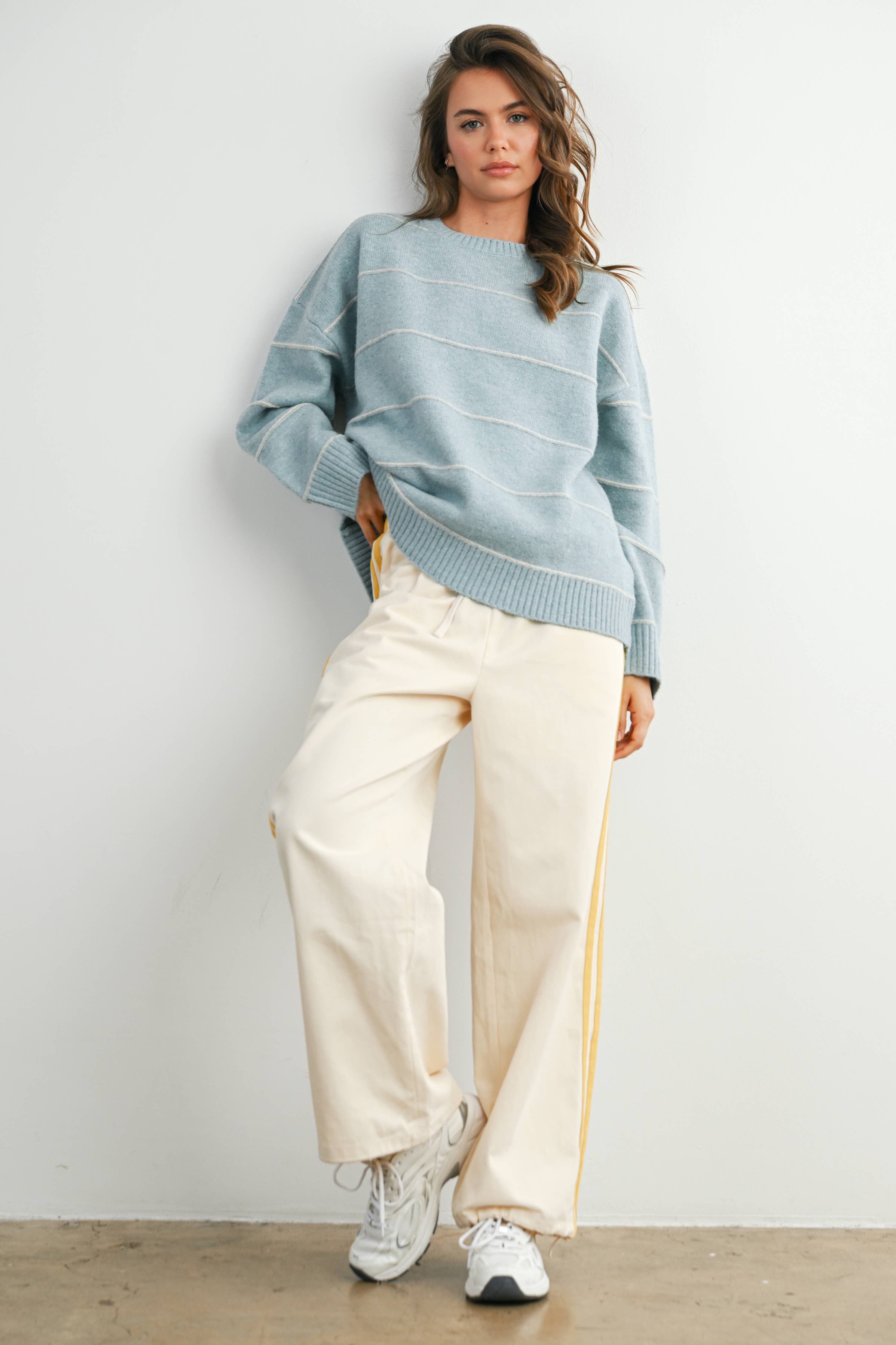 Striped Wide-Leg Drawstring Track Pants - BMP8039