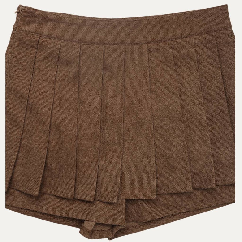 Trendy Corduroy High-Waisted Pleating Mini Skort