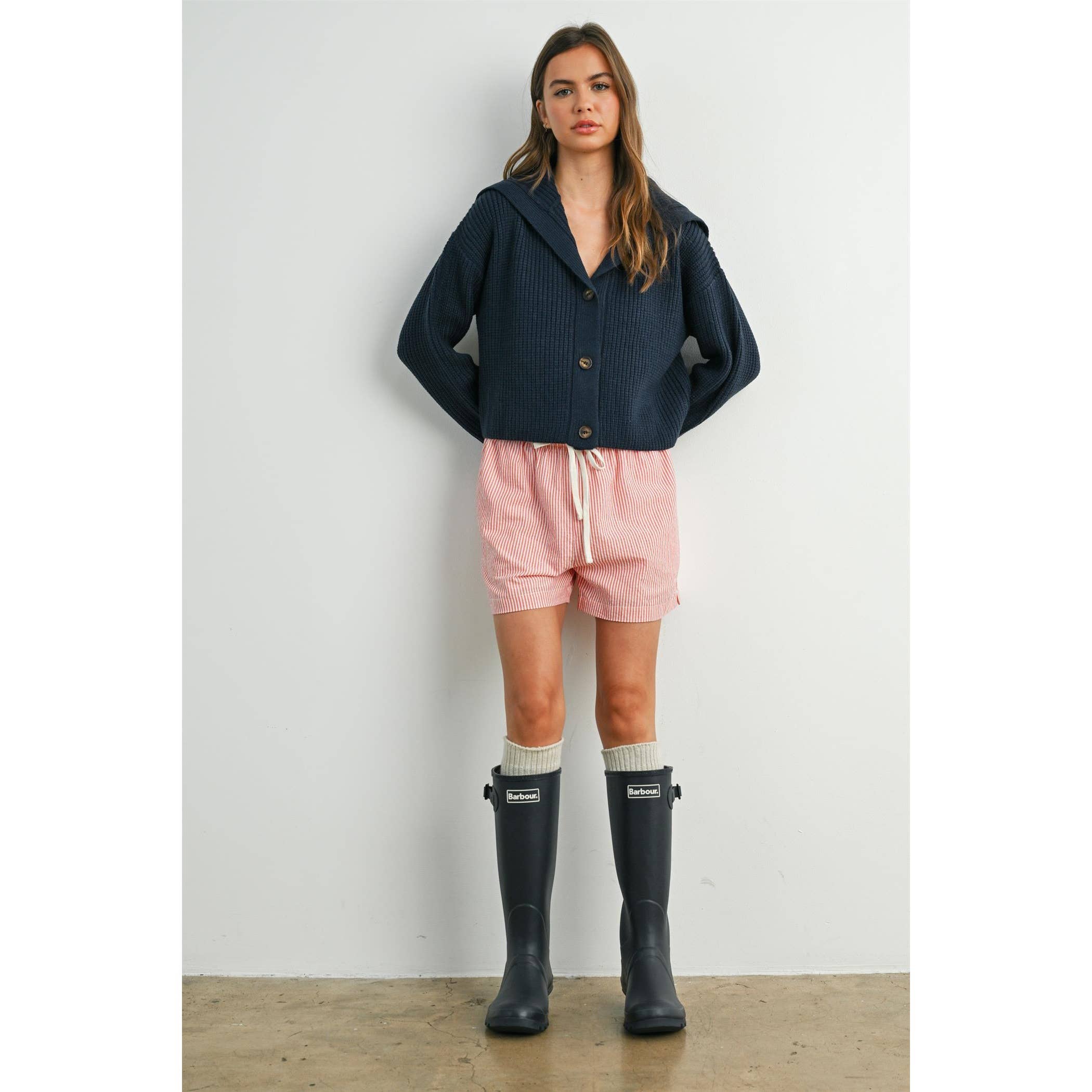 Knit Collared V-Neck Buttoned Long Sleeve Top - BMW7924