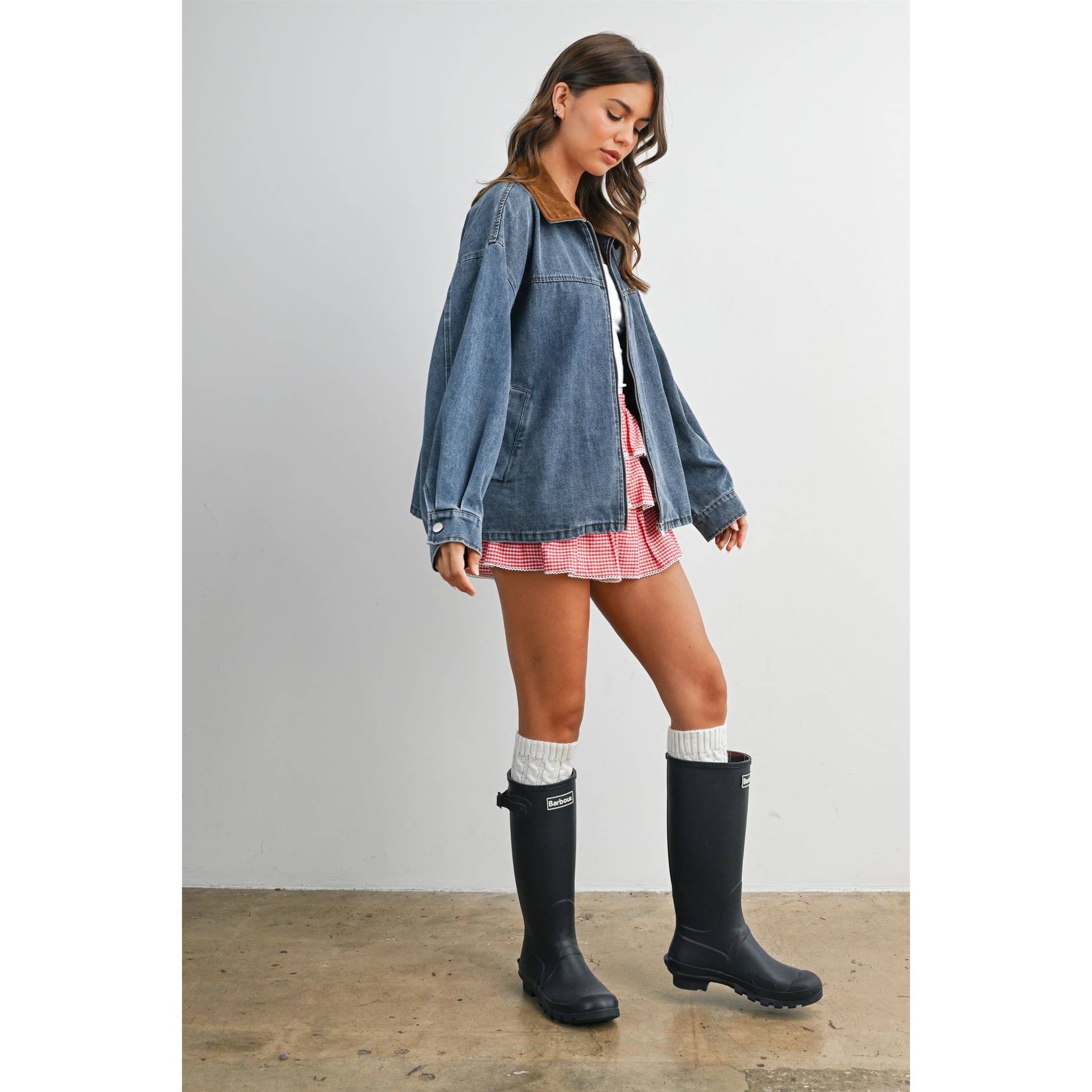Zip-front Contrast-Collared Denim Jacket - BMJ8115