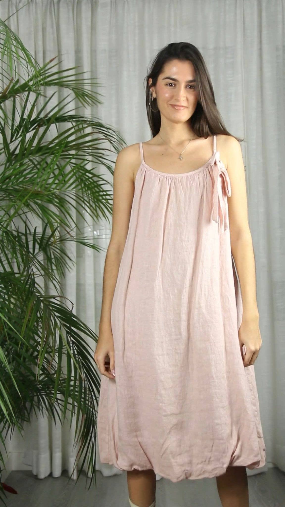 REF 72313 STRAP DRESS BALLOON 100% LINEN