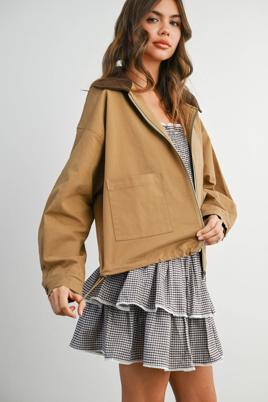 Collared Zip-Up Drawstring Jacket - BMJ7825