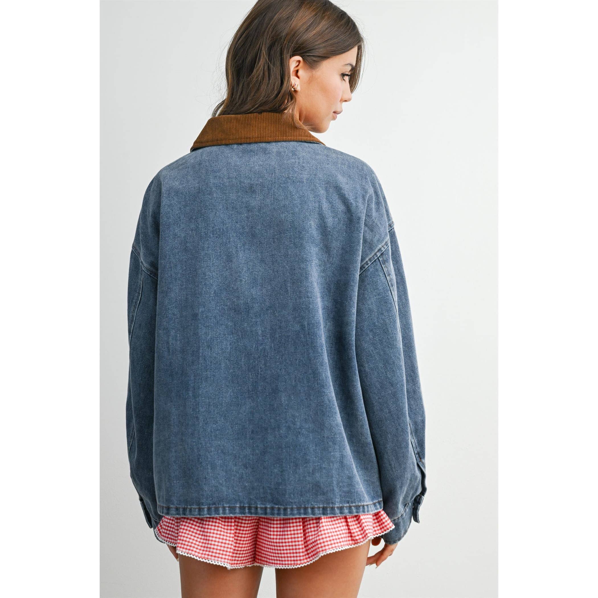 Zip-front Contrast-Collared Denim Jacket - BMJ8115